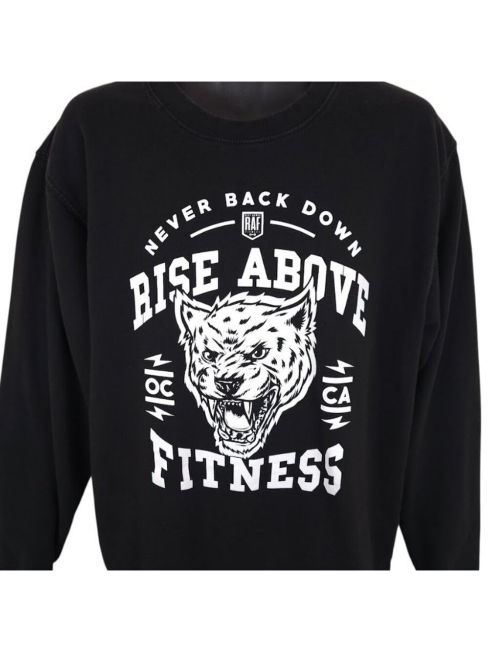 Rise Above Fitness Sweatshirt Mens Size Large Black Never Back Down Workout Gym